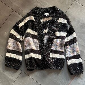 Anthropologie Black and White Striped Cardigan